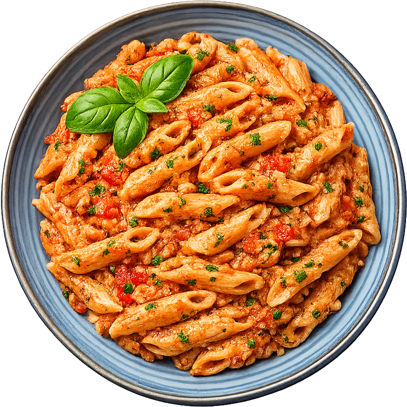 Penne cremose con pomodorini, ricotta e mandorle
